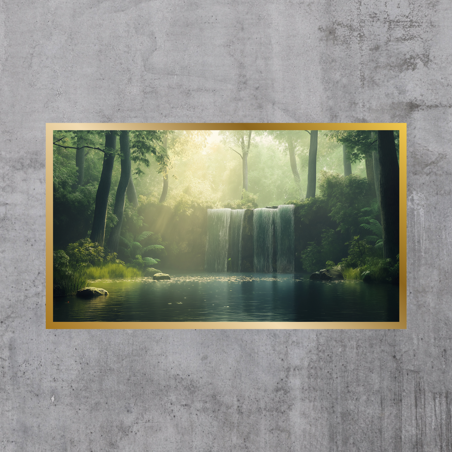 Serene Forest Waterfall Art, Digital Print, Nature Landscape Decor, Greenery Wall Art, Calming Artwork, Digital Download, Large Wall Art