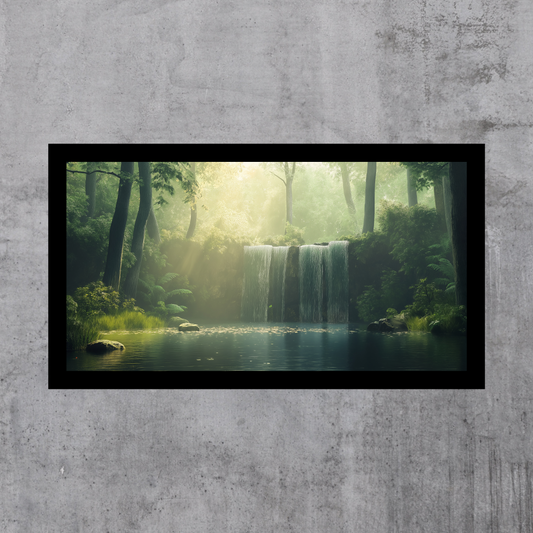 Serene Forest Waterfall Art, Digital Print, Nature Landscape Decor, Greenery Wall Art, Calming Artwork, Digital Download, Large Wall Art