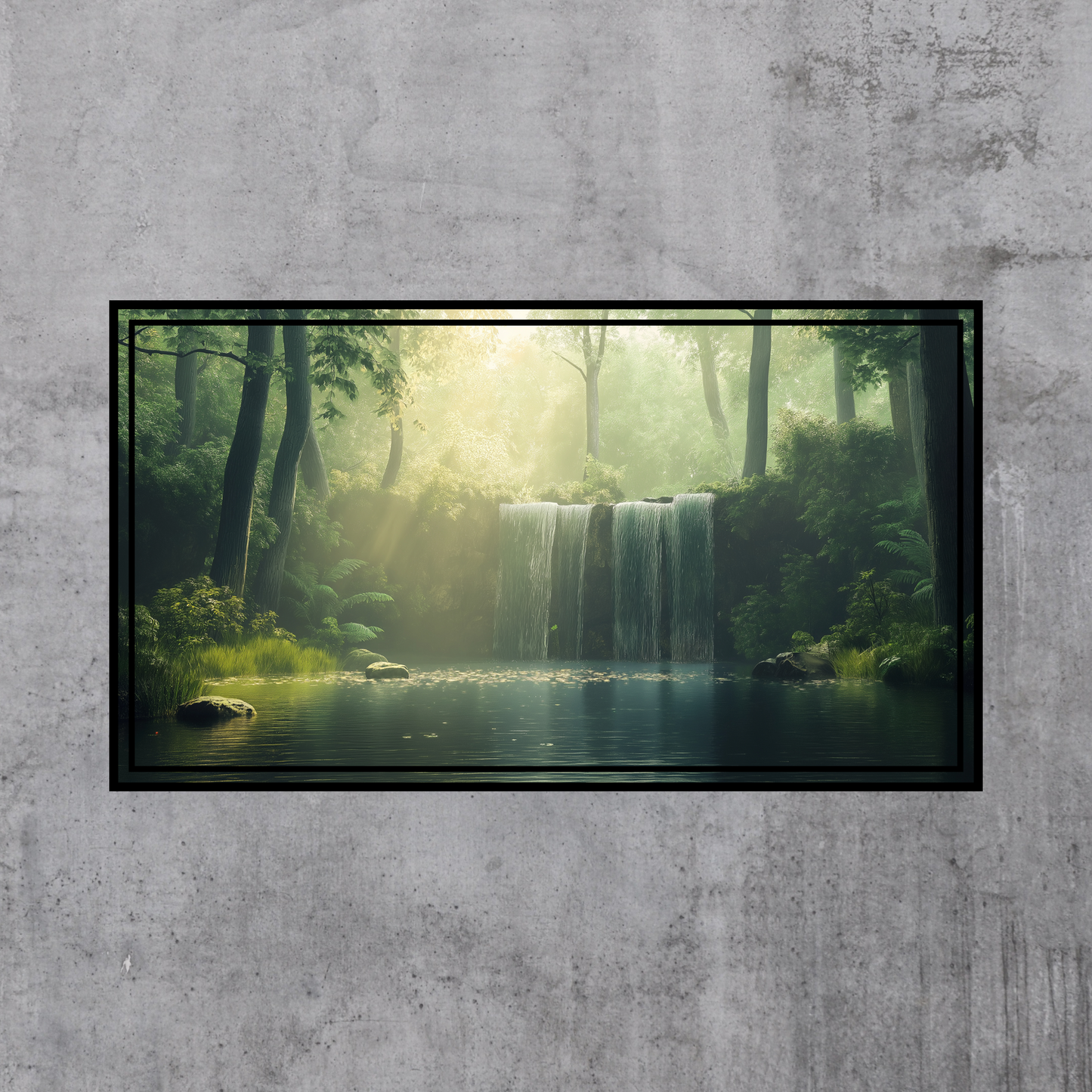 Serene Forest Waterfall Art, Digital Print, Nature Landscape Decor, Greenery Wall Art, Calming Artwork, Digital Download, Large Wall Art