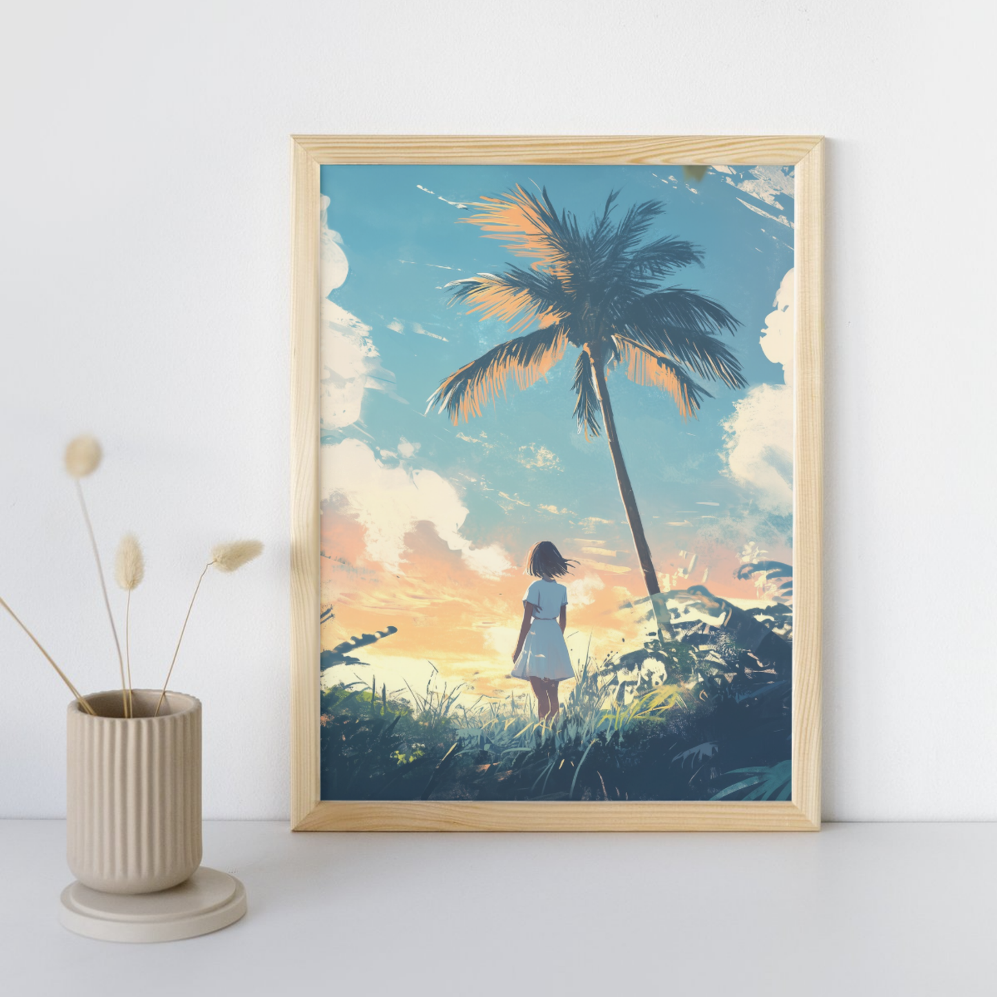 Tropical Sunset Art, Digital Print, Palm Tree Wall Art, Coastal Decor, Nature Art, Landscape Art, Digital Download, Large Wall Art