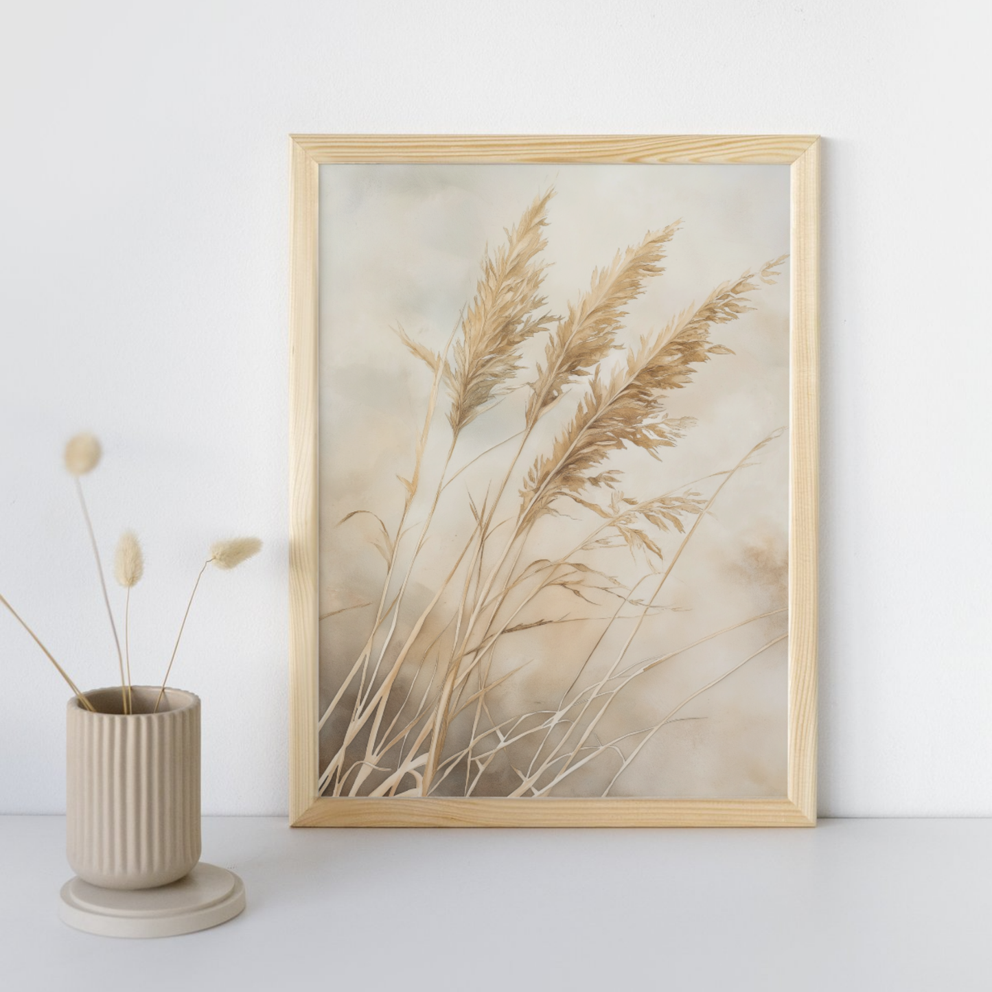 Minimalist Dried Grass Art, Digital Print, Neutral Botanical Wall Art, Boho Decor, Nature Art, Soft Beige Tones, Digital Download, Large Wall Art