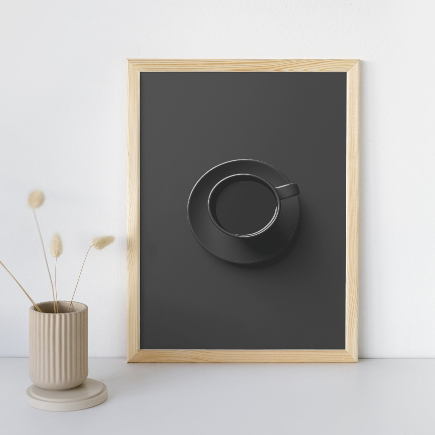 Minimalist Black Coffee Mug Art, Digital Print, Modern Kitchen Decor, Sleek Neutral Wall Art, Digital Download, Large Wall Art